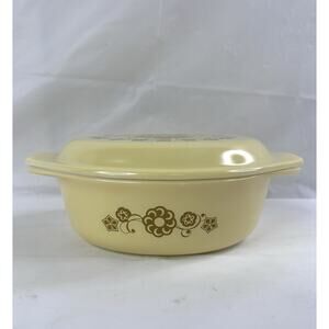 PYREX 043 YELLOW KIM CHEE PATTERN WITH LID OVAL BAKING DISH CASSEROLE MCM